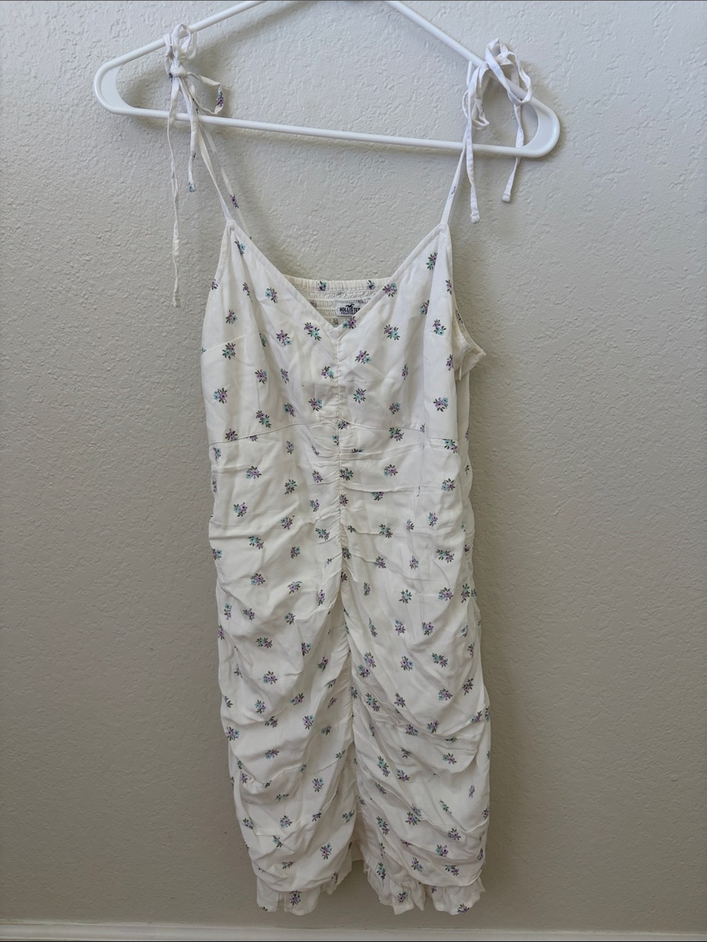 Hollister White Floral Mini Dress with Purple & Green Print